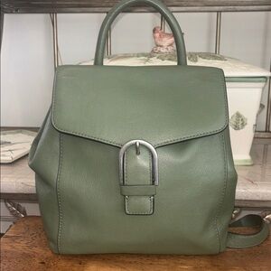 Fossil Olive Green Pebbled Leather Convertible Backpack Tote